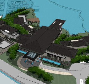 新中式酒店会议中心 坡屋顶 滨水酒店